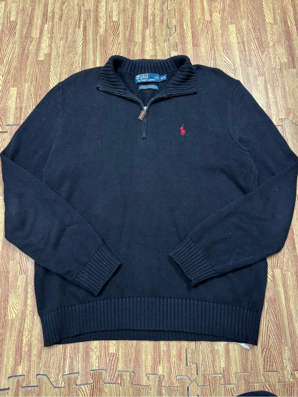 Vintage Polo Ralph Lauren Sweater Mens M Black 1/4 Zip Mock Neck Cotton Knit